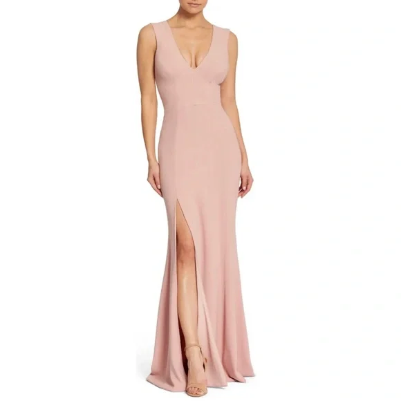 sandra plunge crepe trumpet gown dress the population Dress the Population